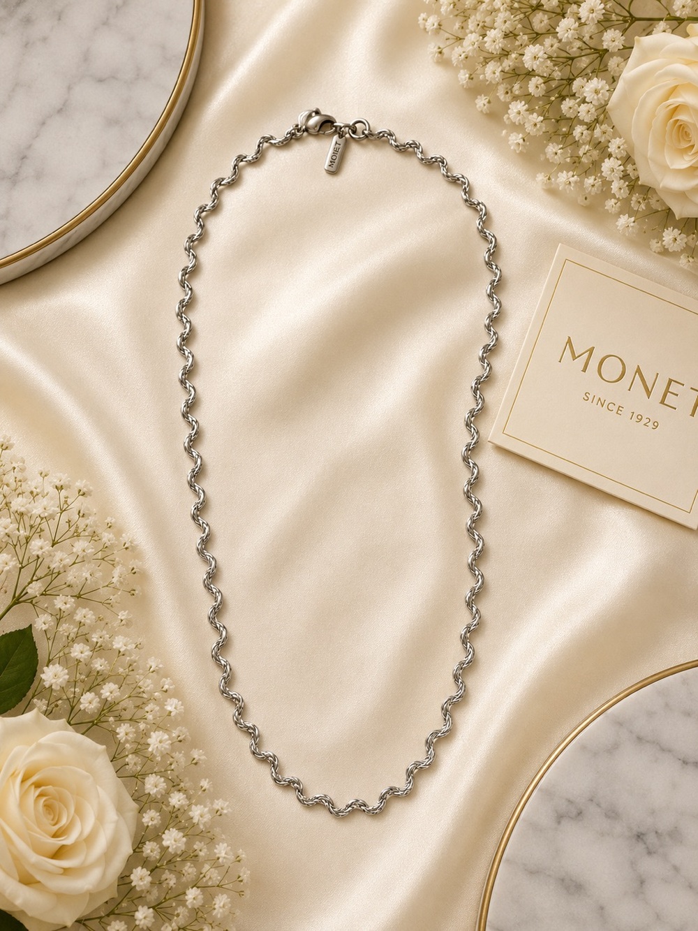 Monet Silvertone long wavy necklace